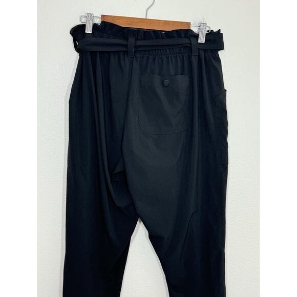Athleta Skyline Travel Pants Paper Bag High Waist Tie Belted Black Activewear 10 - Picture 6 of 10